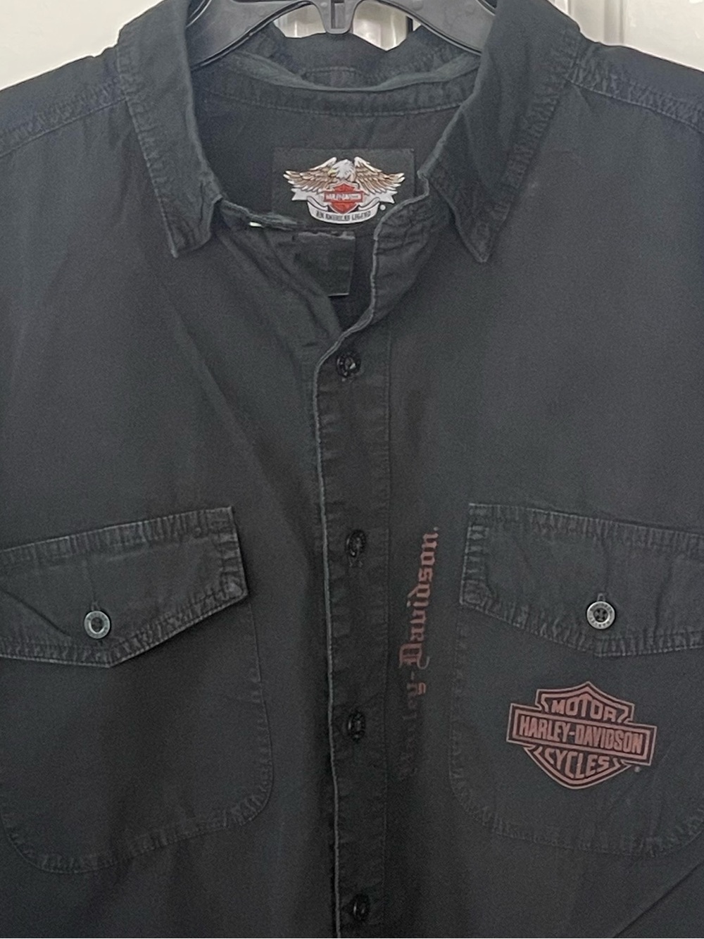 Harley-Davidson Motorcycles Black Freedom Liberty short sleeve work shirt Large - Picture 7 of 16
